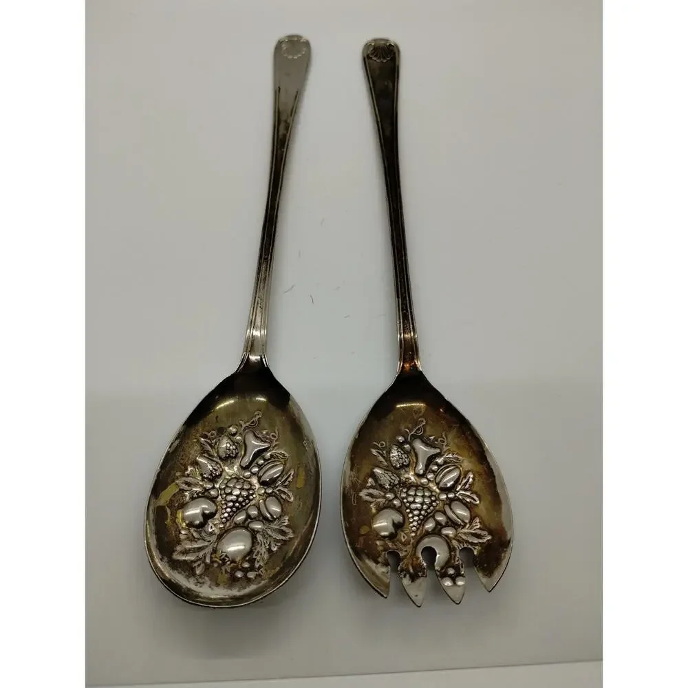 Vintage Sheffield England Silver Plated Serving Spoon and Fork Set 9.5